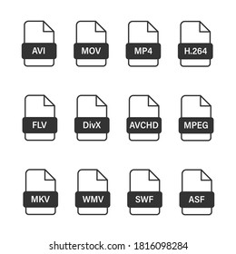 Video file formats. Video type Icons. Vector illustration