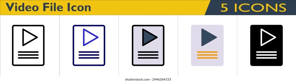 Video File icon with 5 styles (outline, color outline, color lineal, color and solid)