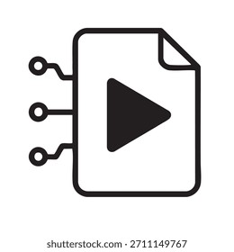 Das Videodateisymbol mit Datenstromverbindungen stellt Multimedia-Inhalte und digitale Medien dar. Schaltflächensymbol für Filmdateien wiedergeben.