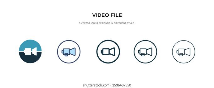 video file icon in different style vector illustration. two colored and black video file vector icons designed in filled, outline, line and stroke style can be used for web, mobile, ui