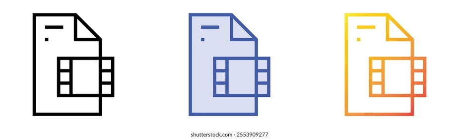 video file icon. Linear, Blue Fill and Gradient Style Design Isolated On White Background