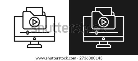 Video File Icon Set Outline In White And Black Background