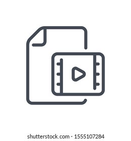 Video file line icon. Document with movie clip directory vector outline sign.