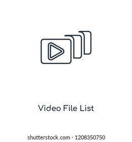 Video File List concept line icon. Linear Video File List concept outline symbol design. This simple element illustration can be used for web and mobile UI/UX.