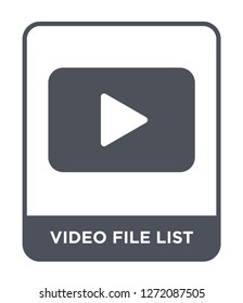 video file list icon vector on white background, video file list trendy filled icons from Electronic stuff fill collection, video file list simple element illustration