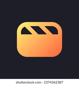Video file orange solid gradient ui icon for dark theme. Film production software. Footage editing. Filled pixel perfect symbol on black space. Modern glyph pictogram for web. Isolated vector image