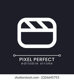 Video file pixel perfect white linear ui icon for dark theme. Film production software. Footage editing. Vector line pictogram. Isolated user interface symbol for night mode. Editable stroke