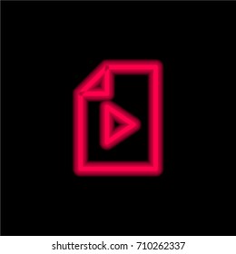 Video file red glowing neon ui ux icon. Glowing sign logo vector