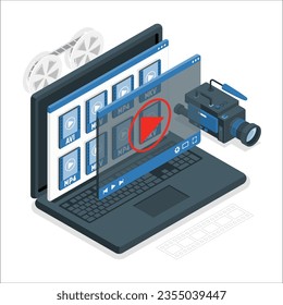 Video files concept. Screen with Video files or converting process of document to another format. Movie compression. Video making, shooting and editing with professional equipment. 2378