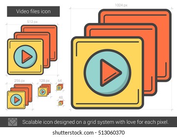 Video files vector line icon isolated on white background. Video files line icon for infographic, website or app. Scalable icon designed on a grid system.