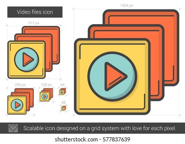 Icono de línea vectorial de archivos de vídeo aislado en fondo blanco. Icono de línea de archivos de vídeo para infografía, sitio web o aplicación. Icono escalable diseñado en un sistema de cuadrícula.