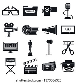 Video film production icons set. Simple set of video film production vector icons for web design on white background