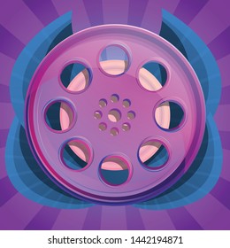 Video film reel concept banner. Cartoon illustration of video film reel vector concept banner for web design