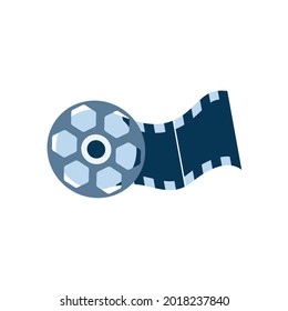 Video film reel with tape. Entertainment movie, cinematography element, motion picture on strip. Icon for cinema design. Vector illustration isolated on a white background.