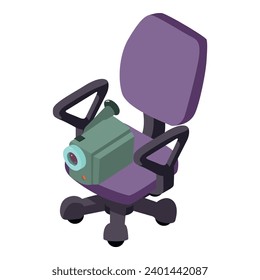 Video filming icon isometric vector. Modern video camera on office chair icon. Celebration, event, party