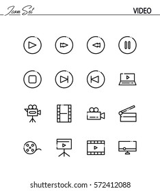 Video-Flachsymbol-Set. Sammlung hochwertiger Rahmensymbole für Webdesign, mobile App. Video-Vektorgrafik dünne Linien Symbole oder Logo.