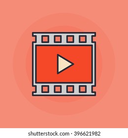Video flat icon - vector concept film or video illustration made with film strip and player sign