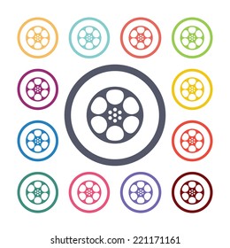 video flat icons set. Open round colorful buttons. Vector 