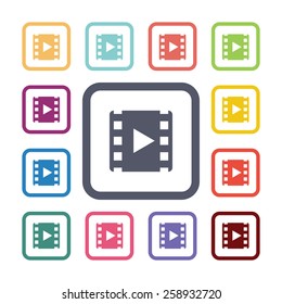 video flat icons set. Open round colorful buttons. Vector 
