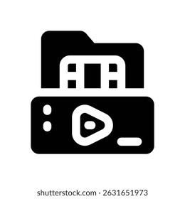 Video Icono de glifo de carpeta. Icono de Vector fuerte y sólido para Sitios web, interfaces móviles, presentaciones y marca visual. Alta calidad y fácil de editar.