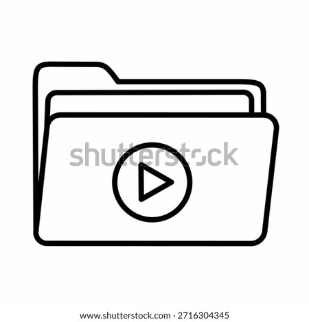 Video folder icon line art, digital media storage