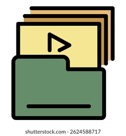 Video folder icon. Outline video folder vector icon color flat isolated