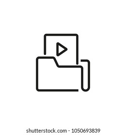 Video Icono de línea de carpeta. Lista de reproducción, Galería, almacenamiento. Video Concepto de contenido. Puede ser utilizado para temas como App móviles, Archivar Video, etc.