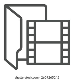 Video folder line icon, windows pack concept. Vector graphics.  Folder with video files, video frames, multimedia sign on white background, outline style icon for mobile or web design