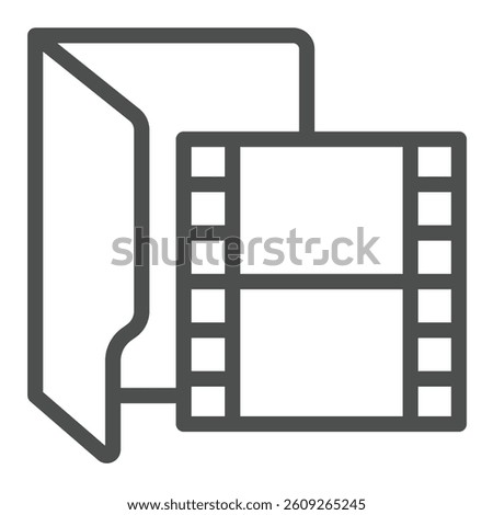 Video folder line icon, windows pack concept. Vector graphics.  Folder with video files, video frames, multimedia sign on white background, outline style icon for mobile or web design