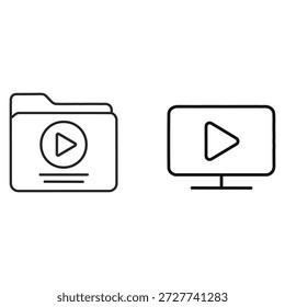 Video Iconos de carpeta y reproductor multimedia – Reproducir Botón Ilustración de contorno multimedia
