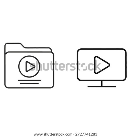 Video Folder and Media Player Icons – Play Button Multimedia Outline Illustration
