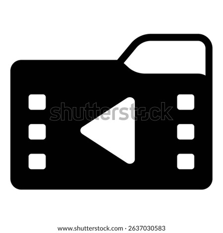 Video folder solid icon, windows pack concept. Vector graphics. Folder with video files, frame play button, multimedia sign on white background, style mobile or design
