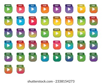 Video format file extensions icons, colorful file types icons