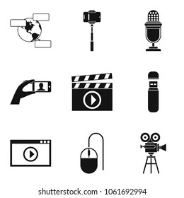 Video fragment icons set. Simple set of 9 video fragment vector icons for web isolated on white background