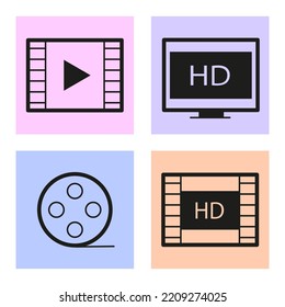 Video frame icon. Movie player icons. Vector illustration. Stock image. E