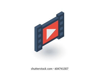 video frame, movie, film, cinema, media, player isometric flat icon. 3d vector colorful illustration. Pictogram isolated on white background