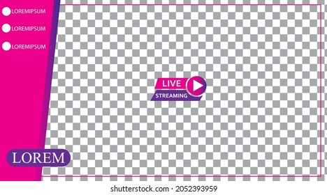 video frame overlay on transparently compatible with any platform for video conferencing and live streaming use with purple pink and blue gradient color scheme landscape dimension 16:9