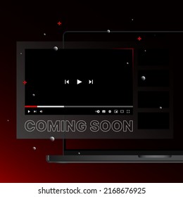 Video Frame Of Social Media Platform. Red Coming Soon Illustration. Vector Illustration