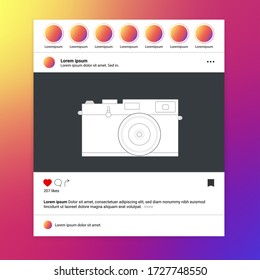 Video frame for social networks. Landscape aspect ratio. Standard landscape format on the feed similar to widescreen format. Vector illustration of smartphone photo frames display