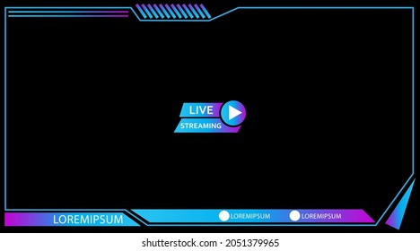 video frame template for game live broadcast with purple gradient blue color scheme 16:9 dimension