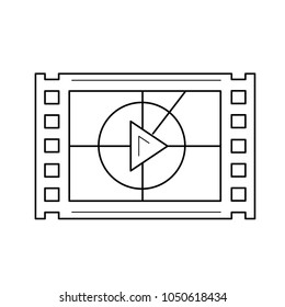 Video frame vector line icon isolated on white background. Video frame as entertainment film or media play line icon for infographic, website or app. Icon designed on a grid system.