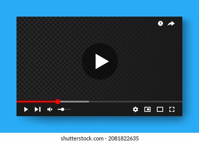 Video Full Frame Element Mockup Template. Multimedia Player Interface. Video Player Interface Design Template For Social Media Webpage.