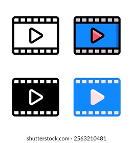 Video gallery icon set. Suitable for video player app ui ux. Multimedia video player.