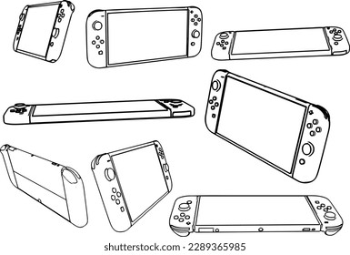 video game 3d model cell phone illustration set render from different angle, video game mobile silhouette