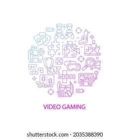Video game abstract gradient linear concept layout with headline. Gamers and players fun. Playing console minimalistic idea. Thin line graphic drawings. Isolated vector contour icons for background