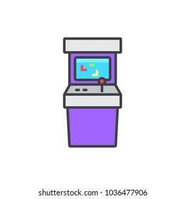 Video game arcade machine flat line colored icon.