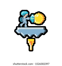 video game avatar with fire ball pixelated vector illustration design