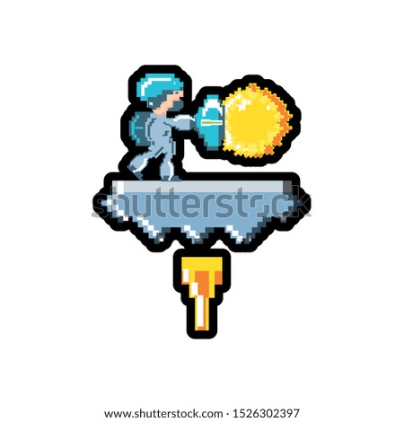 video game avatar with fire ball pixelated vector illustration design