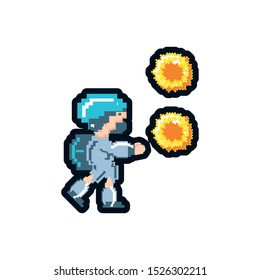 video game avatar with fire balls pixelated vector illustration design
