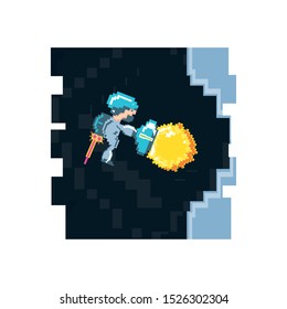 video game avatar with fire balls pixelated vector illustration design